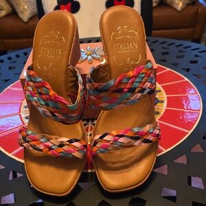 Italian Shoemakers Red and Pink Sandals with Braided Straps